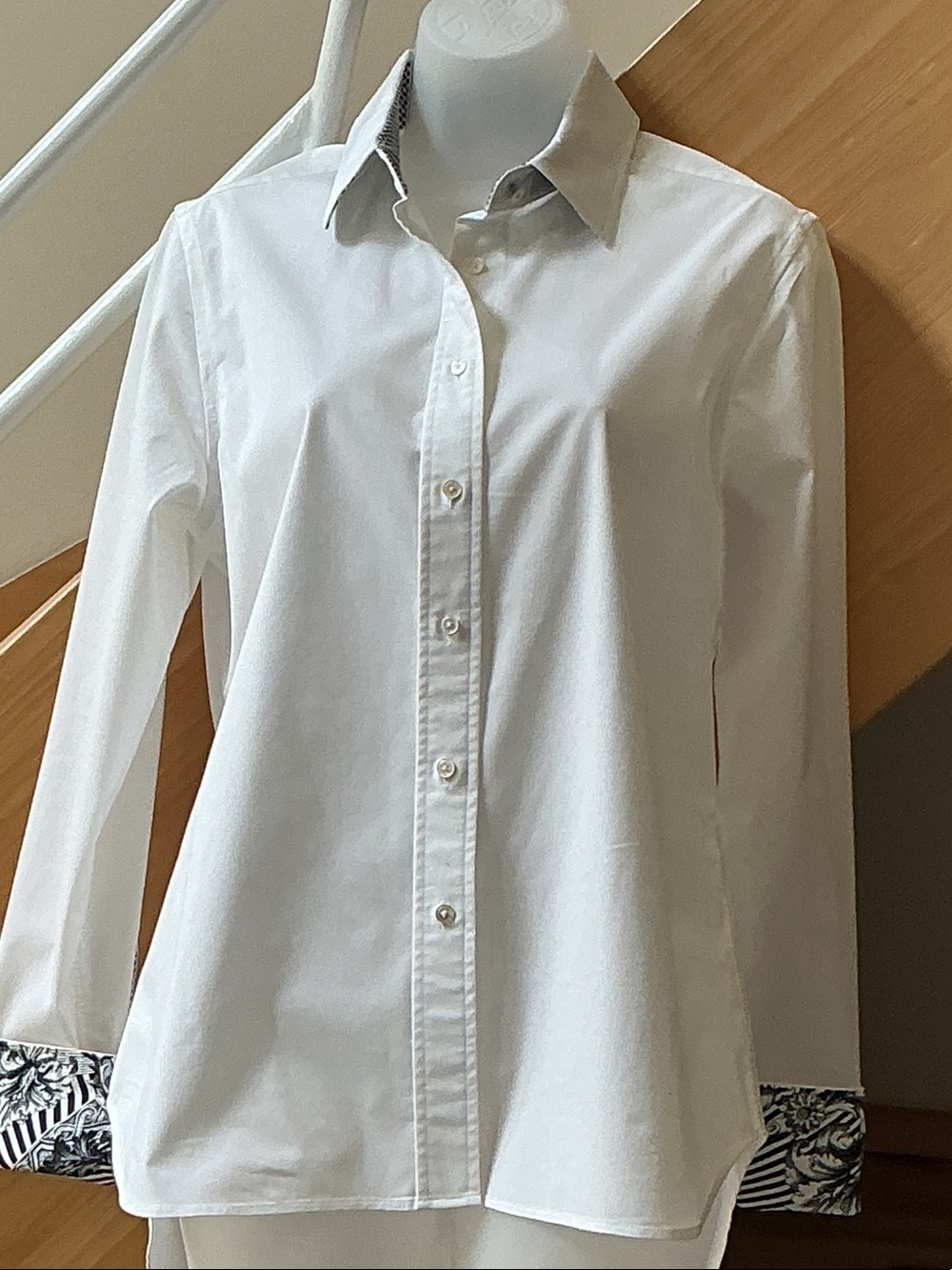 Robert Graham White Button-Up Shirt with Black Patterned Cuffs
